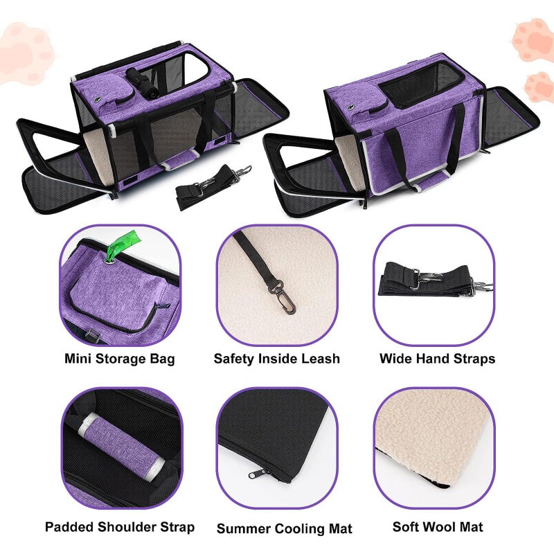 GAPZER Carrying Bag for Yorkie Dog Travel Kennel Ventilated Softside Pet Carrier Tiny Dog Crate for Teacup Poodle 12lb Large Kitty Transport Cage with Cover Chihuahua Supply Purple - Image 5