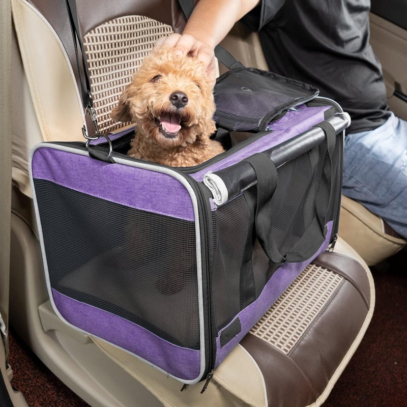 GAPZER Carrying Bag for Yorkie Dog Travel Kennel Ventilated Softside Pet Carrier Tiny Dog Crate for Teacup Poodle 12lb Large Kitty Transport Cage with Cover Chihuahua Supply Purple - Image 3