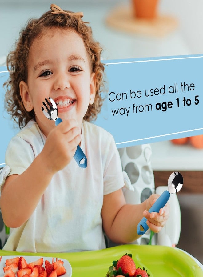 Cubkins Steel Spoon & Fork Set for Feeding Babies with Soft Silicone Handle | Non Toxic, Food Safe and BPA Free | Washable and Reusable (Blue Olive) - Image 5