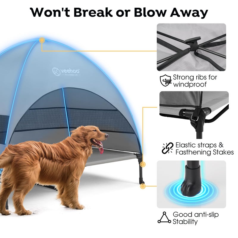 Veehoo Outdoor Dog Bed with Canopy, Cooling Elevated Pet Cot with Removable Shade, Non-Slip Feet, Raised Dog Cot for Large Dogs, Pet Tent Bed for Camping, Beach, Large, Grey, CWC2411 - Image 5