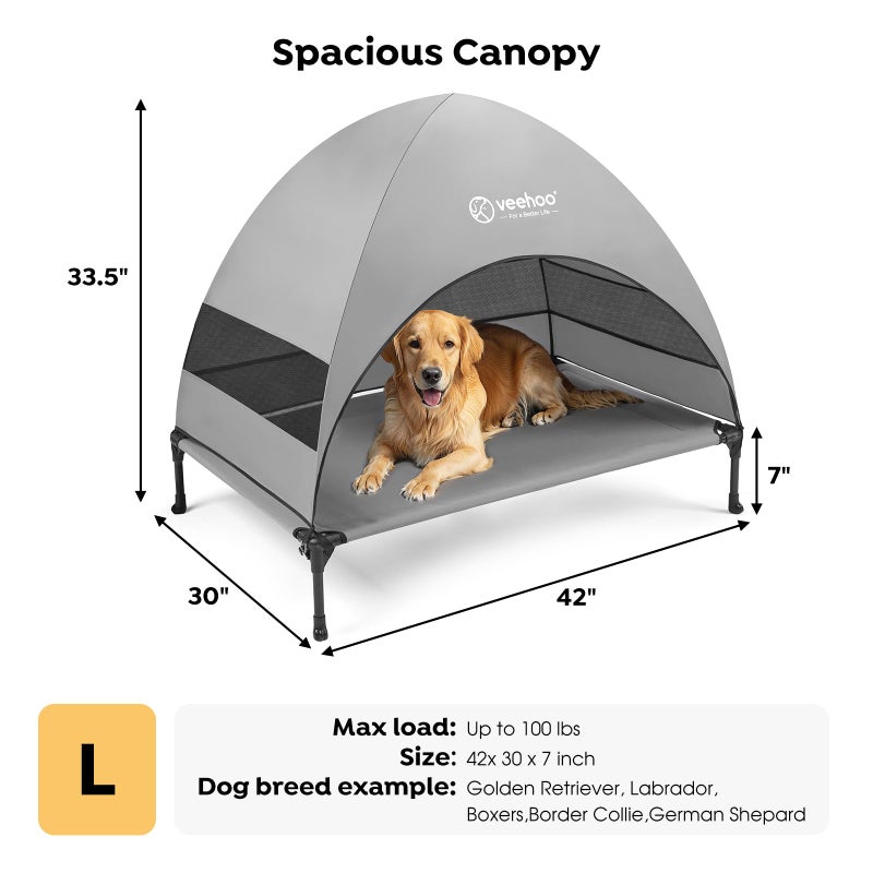 Veehoo Outdoor Dog Bed with Canopy, Cooling Elevated Pet Cot with Removable Shade, Non-Slip Feet, Raised Dog Cot for Large Dogs, Pet Tent Bed for Camping, Beach, Large, Grey, CWC2411 - Image 4