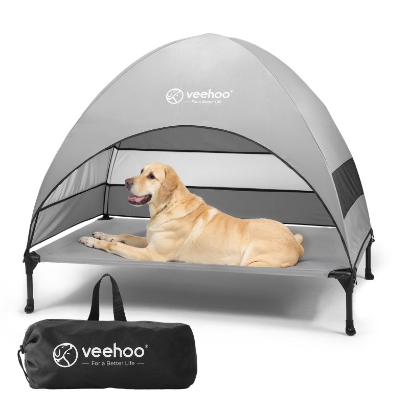 Veehoo Outdoor Dog Bed with Canopy, Cooling Elevated Pet Cot with Removable Shade, Non-Slip Feet, Raised Dog Cot for Large Dogs, Pet Tent Bed for Camping, Beach, Large, Grey, CWC2411 - Image 1