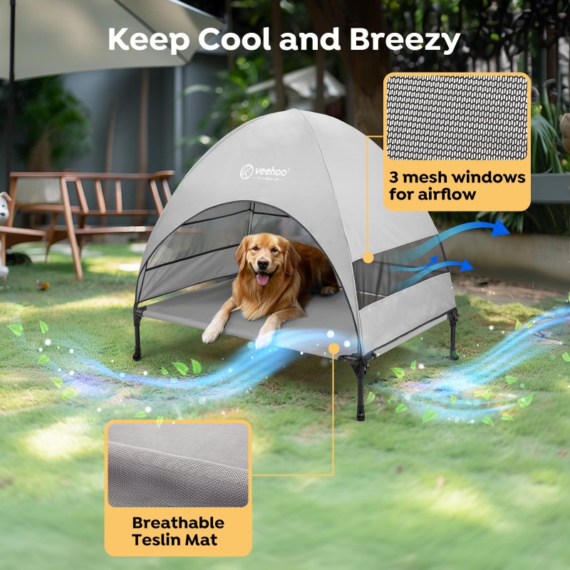 Veehoo Outdoor Dog Bed with Canopy, Cooling Elevated Pet Cot with Removable Shade, Non-Slip Feet, Raised Dog Cot for Large Dogs, Pet Tent Bed for Camping, Beach, Large, Grey, CWC2411 - Image 3