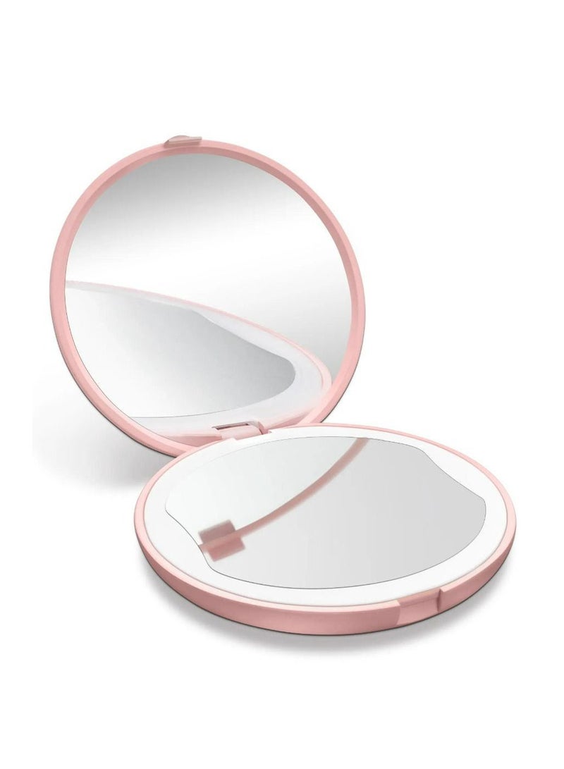 مرآة مكياج للسفر محمولة بجيب صغير مزدوج الوجهين مكبرة 5X مع ضوء LED - Image 1