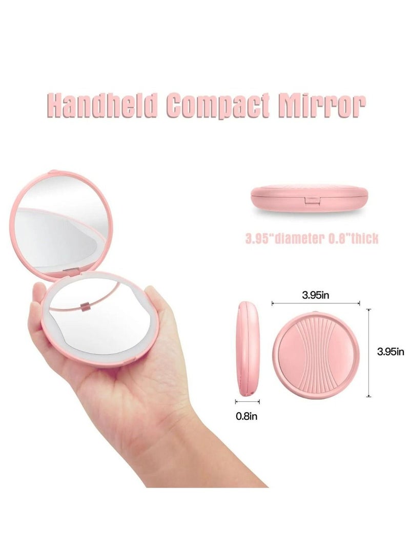 مرآة مكياج للسفر محمولة بجيب صغير مزدوج الوجهين مكبرة 5X مع ضوء LED - Image 3