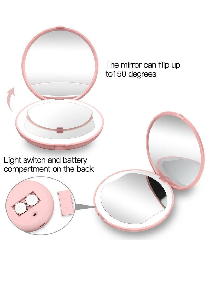 مرآة مكياج للسفر محمولة بجيب صغير مزدوج الوجهين مكبرة 5X مع ضوء LED - Image 4