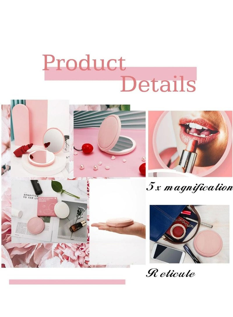 مرآة مكياج للسفر محمولة بجيب صغير مزدوج الوجهين مكبرة 5X مع ضوء LED - Image 5