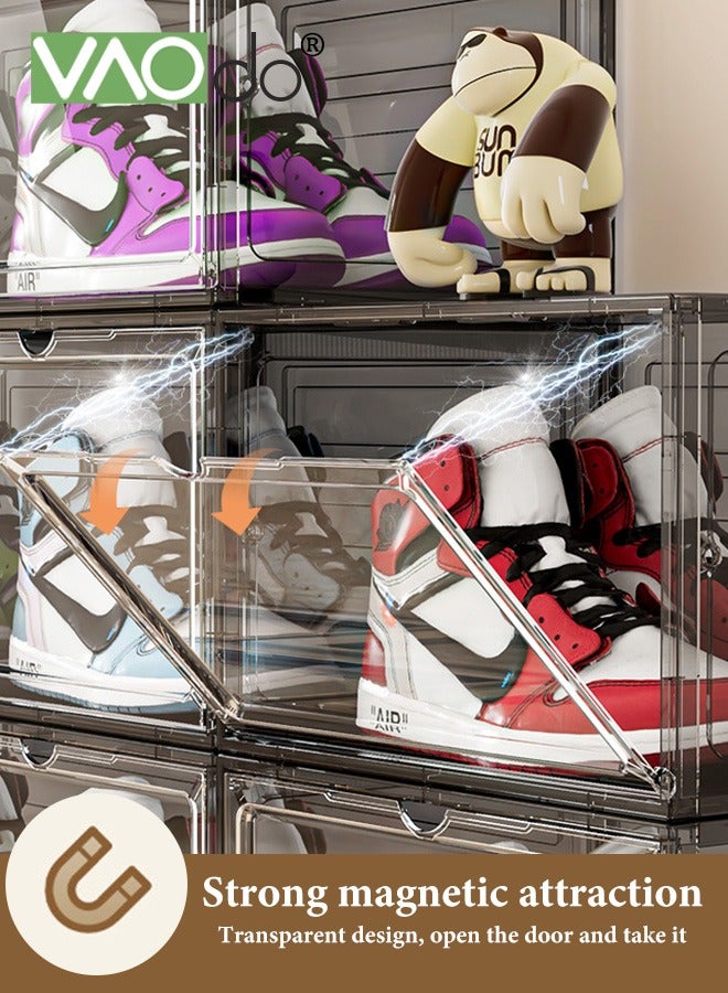 VAOdo 6 Pack X-Large Clear Shoe Boxes Stackable Plastic Shoe Organizer,Thicken & Sturdy Shoe Storage Box with Magnetic Door, Drop Front Shoe Box For Display Sneakers Clear Black - Image 2