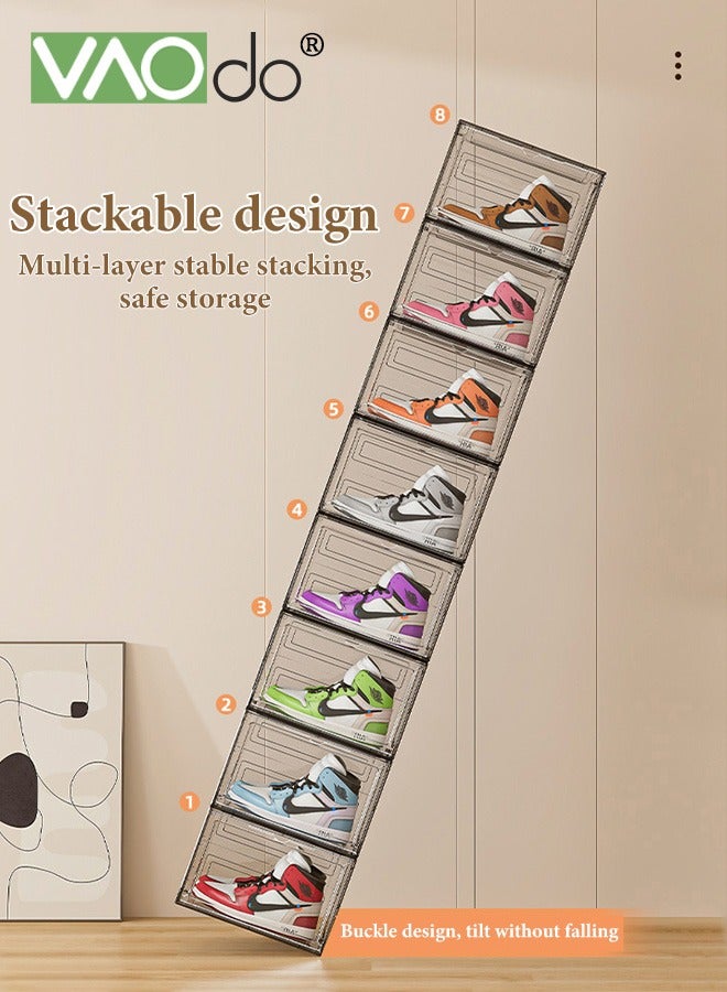 VAOdo 6 Pack X-Large Clear Shoe Boxes Stackable Plastic Shoe Organizer,Thicken & Sturdy Shoe Storage Box with Magnetic Door, Drop Front Shoe Box For Display Sneakers Clear Black - Image 5