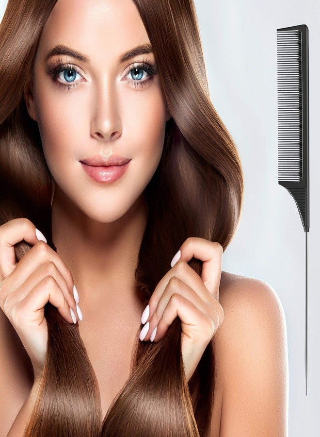 Maple Rat Tail Comb Steel Pin Rat Tail Black Carbon Teasing Lifting Styling Combs with Stainless Steel Pintail for Hair Salon or Home Supplies for Men | Women Unisex (Pack Of 4) - Image 3