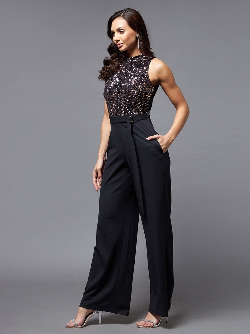 Miss Chase Women's Black And Lavender Embellished Regular Jumpsuit (MCSS22D99-73-245-03, Black And Lavender, S) - Image 3