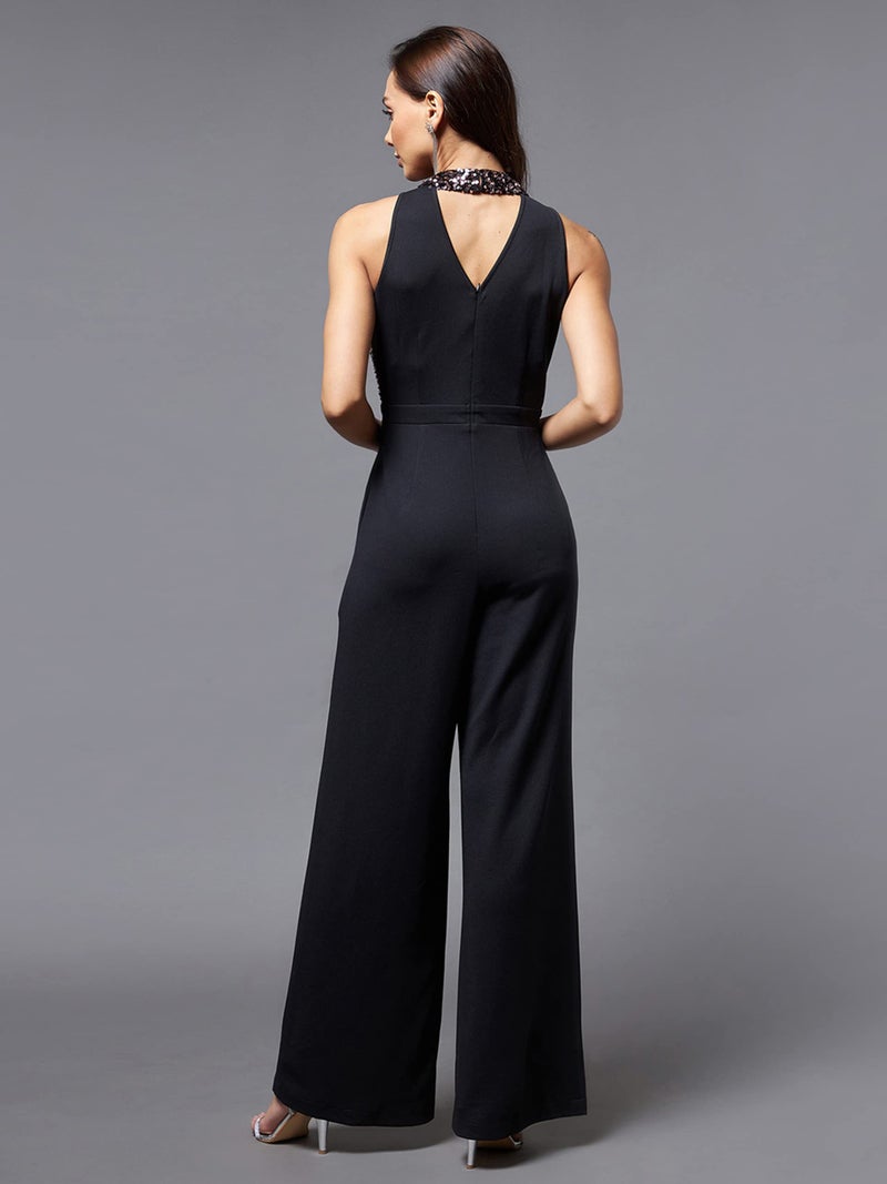 Miss Chase Women's Black And Lavender Embellished Regular Jumpsuit (MCSS22D99-73-245-03, Black And Lavender, S) - Image 4