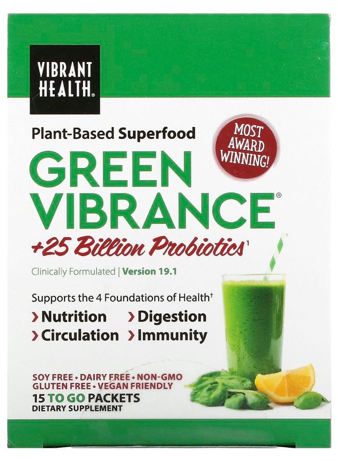 Vibrant Health Green Vibrance +25 Billion Probiotics Version 19.1 15 Packets 5.96 oz (168.9 g)
