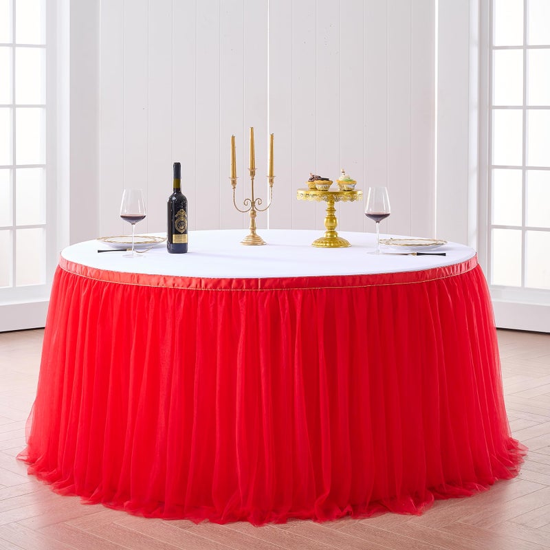 Suppromo 14ft Red Table Skirt Tulle Tutu Table Skirt Ruffle Table Skirting for Graduation Baby Shower Birthday Party Wedding Christmas Decorations(Red L14(ft)*H 30in) - Image 3