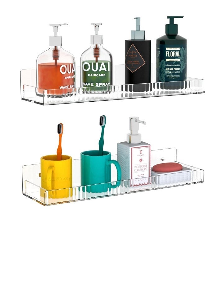 Clear Acrylic Floating Shelves 2Pcs 15" Wall Mounted Bookshelves Ideal for Vinyl Records Living Room Photo Frames Stylish Functional
