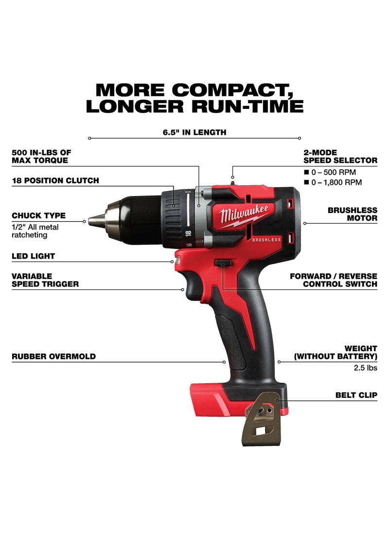 Milwaukee Milwaukee 2892-22CT M18 Compact Brushless 2-Tool Combo Kit, Drill Driver/Impact Driver  - Image 3