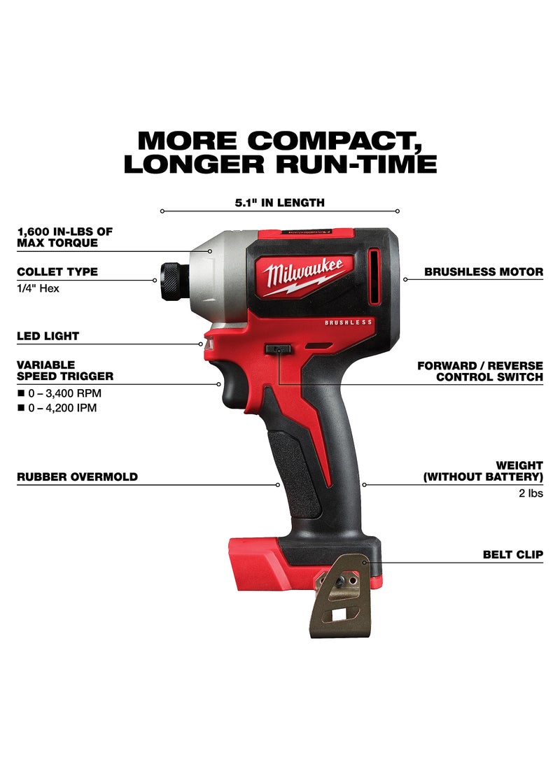 Milwaukee Milwaukee 2892-22CT M18 Compact Brushless 2-Tool Combo Kit, Drill Driver/Impact Driver  - Image 4