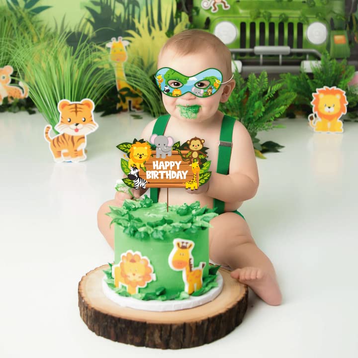 Festiko® 1 Pc Jungle Theme Happy Birthday Cake Topper, Jungle Theme 1st Birthday Supplies, Jungle Theme Cake Decoration Supplies, Jungle Safari Party Supplies - Image 4