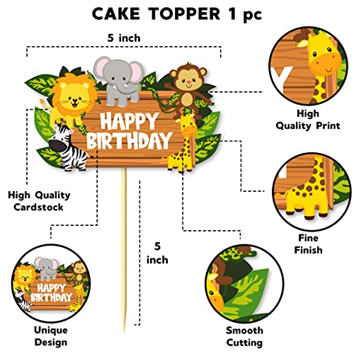 Festiko® 1 Pc Jungle Theme Happy Birthday Cake Topper, Jungle Theme 1st Birthday Supplies, Jungle Theme Cake Decoration Supplies, Jungle Safari Party Supplies - Image 2
