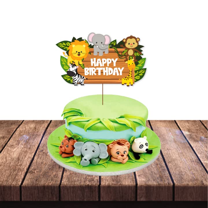 Festiko® 1 Pc Jungle Theme Happy Birthday Cake Topper, Jungle Theme 1st Birthday Supplies, Jungle Theme Cake Decoration Supplies, Jungle Safari Party Supplies - Image 5