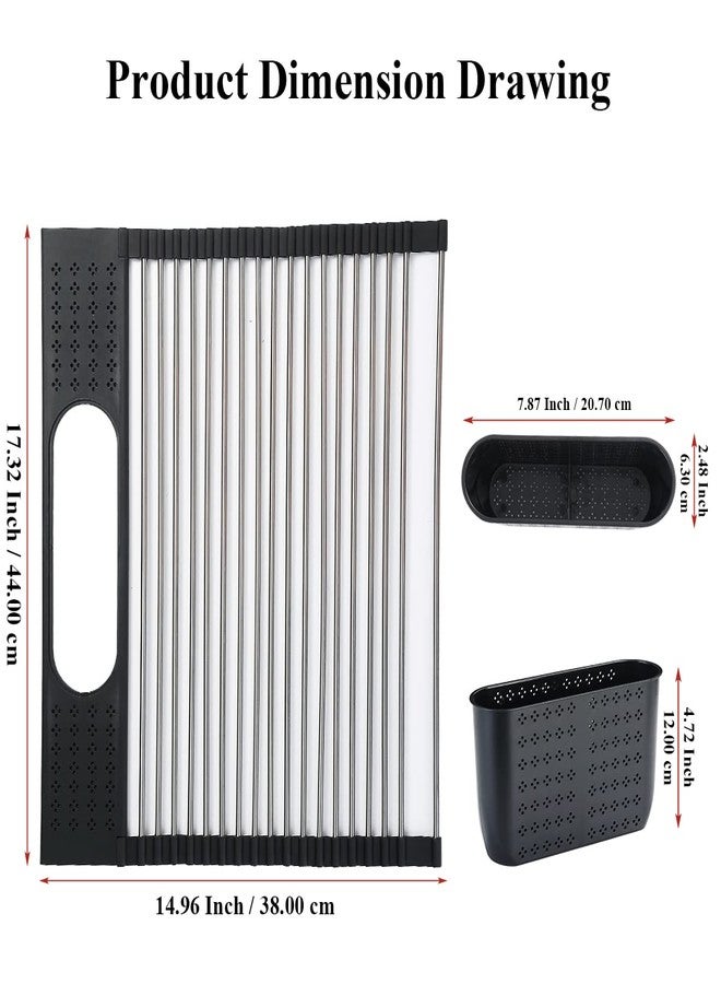 Berglander رف تجفيف الأطباق من بيرغلاندر، يُعلق فوق حوض المطبخ، رف أطباق قابل للطي مصنوع من الفولاذ المقاوم للصدأ، طوله 17.5 بوصة وعرضه 15 بوصة، مزود بسلة تخزين قابلة للإزالة، مثالي لحوض المطبخ - Image 2