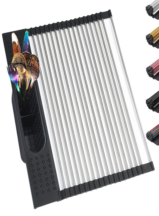 Berglander رف تجفيف الأطباق من بيرغلاندر، يُعلق فوق حوض المطبخ، رف أطباق قابل للطي مصنوع من الفولاذ المقاوم للصدأ، طوله 17.5 بوصة وعرضه 15 بوصة، مزود بسلة تخزين قابلة للإزالة، مثالي لحوض المطبخ - Image 1