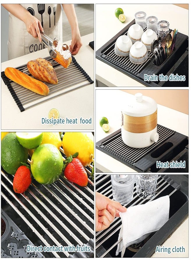 Berglander رف تجفيف الأطباق من بيرغلاندر، يُعلق فوق حوض المطبخ، رف أطباق قابل للطي مصنوع من الفولاذ المقاوم للصدأ، طوله 17.5 بوصة وعرضه 15 بوصة، مزود بسلة تخزين قابلة للإزالة، مثالي لحوض المطبخ - Image 5