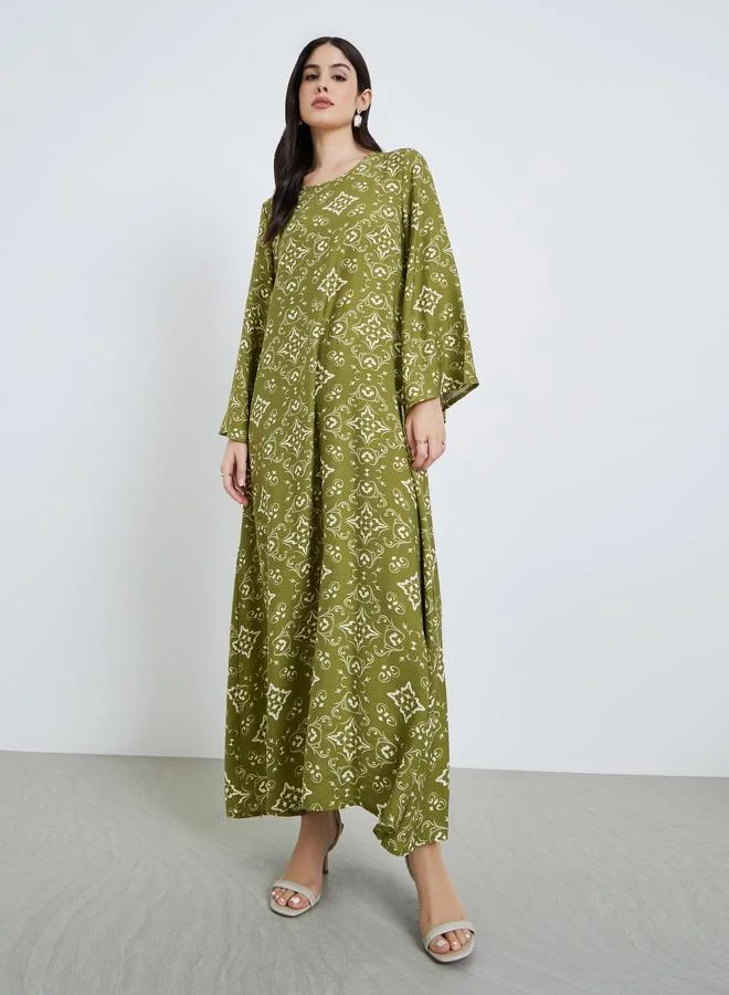 Amirah  Women All-Over Print A-Line Jalabiya for Women | Best Price UAE