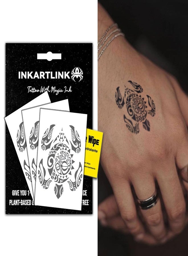 INKARTLINK Semi Permanent Tattoos, 3 Sheets of Small Temporary Tattoos, Adult Art Designs, Party Favors, Waterproof, Realistic, No Adhesive, No Reflective, Lasts 1-2 Weeks (Turtle Totem) - Image 1