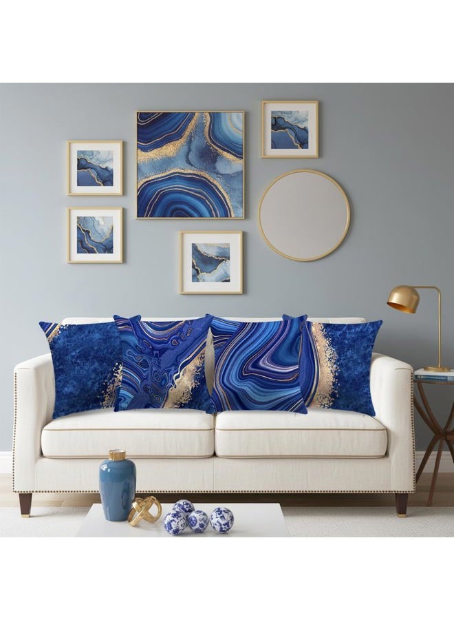 LDJRSY Throw Pillow Covers, Navy Blue Decorative Pillow Covers,Blue and Gold Marble Pillowcase 18x18 inch, Couch Cushion Cover Set of 4 for Home Living Room Bedroom Sofa Decor Pillows - Image 2