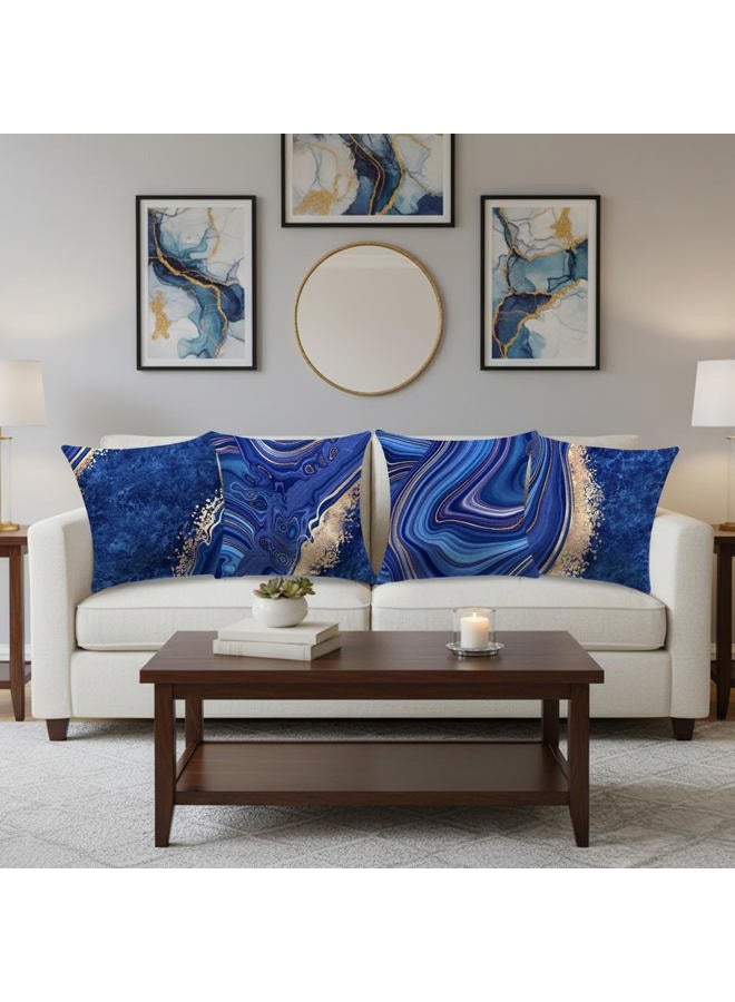 LDJRSY Throw Pillow Covers, Navy Blue Decorative Pillow Covers,Blue and Gold Marble Pillowcase 18x18 inch, Couch Cushion Cover Set of 4 for Home Living Room Bedroom Sofa Decor Pillows - Image 5