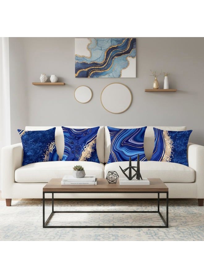 LDJRSY Throw Pillow Covers, Navy Blue Decorative Pillow Covers,Blue and Gold Marble Pillowcase 18x18 inch, Couch Cushion Cover Set of 4 for Home Living Room Bedroom Sofa Decor Pillows - Image 4