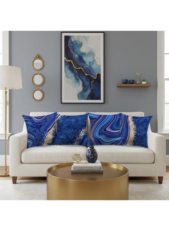 LDJRSY Throw Pillow Covers, Navy Blue Decorative Pillow Covers,Blue and Gold Marble Pillowcase 18x18 inch, Couch Cushion Cover Set of 4 for Home Living Room Bedroom Sofa Decor Pillows - Image 3