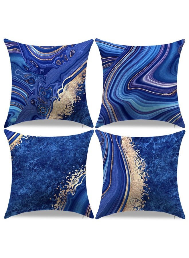 LDJRSY Throw Pillow Covers, Navy Blue Decorative Pillow Covers,Blue and Gold Marble Pillowcase 18x18 inch, Couch Cushion Cover Set of 4 for Home Living Room Bedroom Sofa Decor Pillows - Image 1