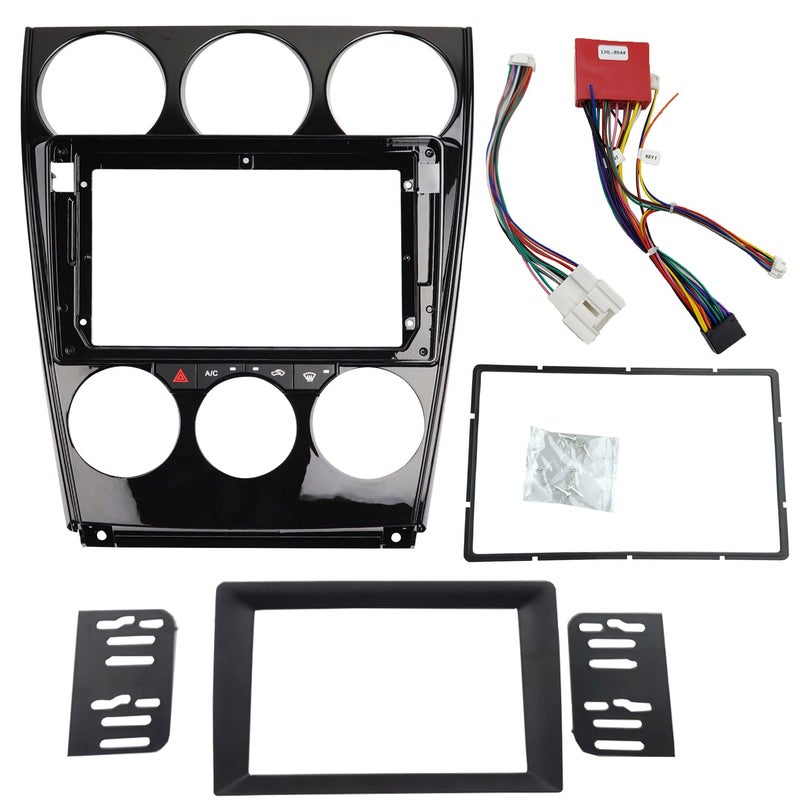 DKMUS Double Din Radio Dash Installation Trim Kit for Mazda 6 Atenza 20022007 with Wiring Harness and Steering Wheel Control Interface