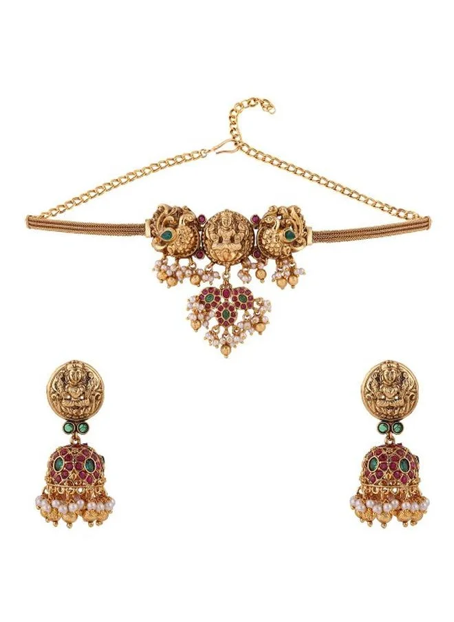 Priyaasi Elegant Women Brass Jewellery Set with pattern and secured with closure and styled in ideal for Ethnic moments — crafted to elevate your special moments.