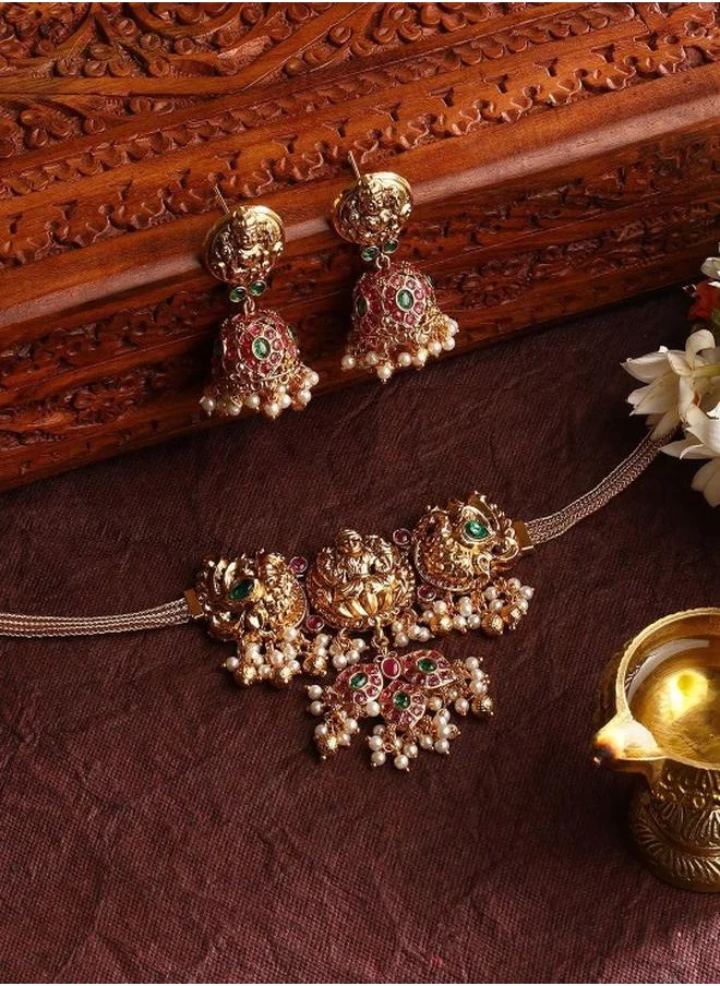 Priyaasi Elegant Women Brass Jewellery Set with pattern and secured with closure and styled in ideal for Ethnic moments — crafted to elevate your special moments.