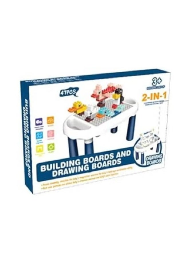 Children's 2-in-1 Building Block and Drawing Activity Table, 47 Pieces - Image 1