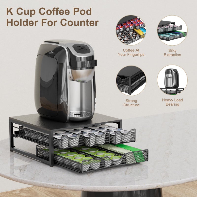 NEYCIL Coffee Pod Holder For Counter, 3 Pull-Out 72 K-Cup Holder Drawer, Wooden Cafe Pods Storage Organizer with Sliding Drawers for Coffee Station, Home, Kitchen, Office, Dorm (Black) - Image 4