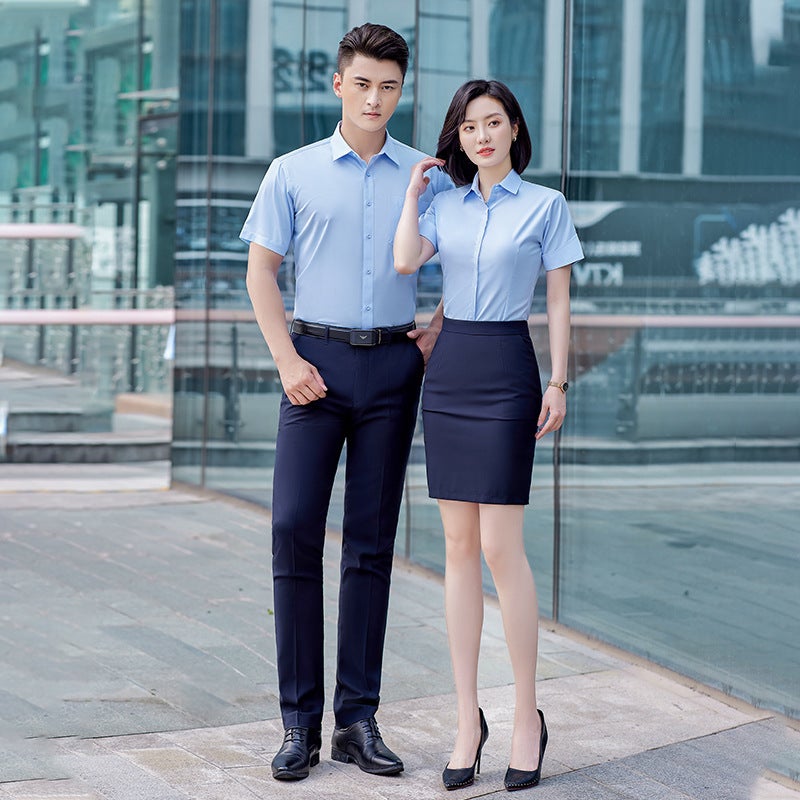 Professional Shirt Men'S And Women'S Long-Sleeved Short-Sleeved Same Style Office Workers' Solid Color Shirt Business Dress Work Clothes Embroidered Logo - Image 5