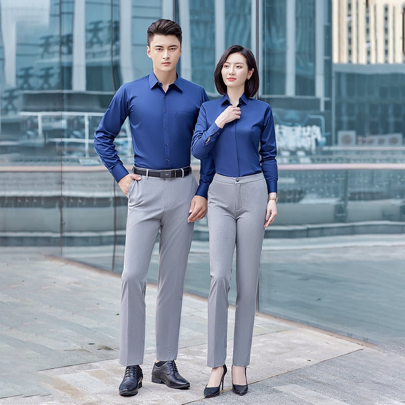 Professional Shirt Men'S And Women'S Long-Sleeved Short-Sleeved Same Style Office Workers' Solid Color Shirt Business Dress Work Clothes Embroidered Logo - Image 4