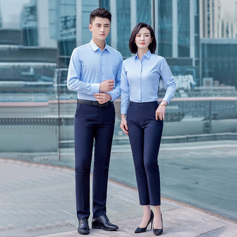 Professional Shirt Men'S And Women'S Long-Sleeved Short-Sleeved Same Style Office Workers' Solid Color Shirt Business Dress Work Clothes Embroidered Logo - Image 2