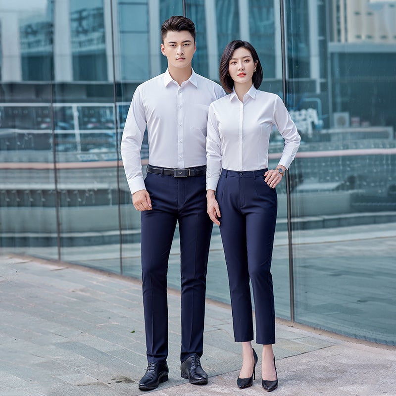 Professional Shirt Men'S And Women'S Long-Sleeved Short-Sleeved Same Style Office Workers' Solid Color Shirt Business Dress Work Clothes Embroidered Logo - Image 3