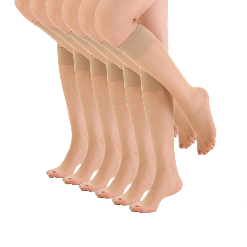 EVERSWE 6 Pairs Women's Sheer Knee High Stockings 15D (Nude,One Size) - Image 1