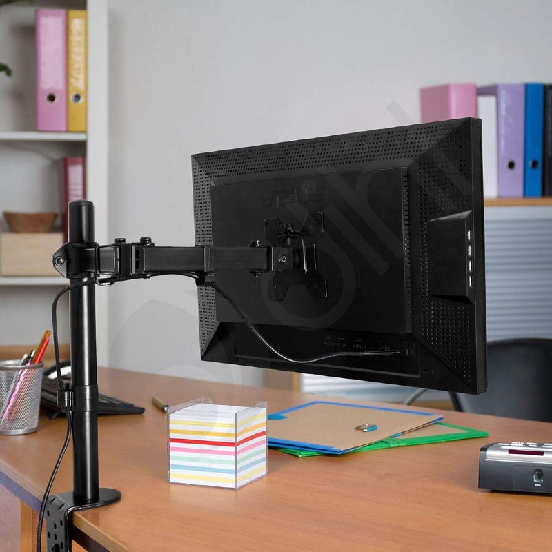 Dihl Single Arm Computer Monitor Mount for Monitors and TVs 13” to 27 Inch Screens, Desk Clamp Mounted, Supports up to 8KG (17.6 lbs), Black - Ergonomic Desk Space Saving Solution - Image 2