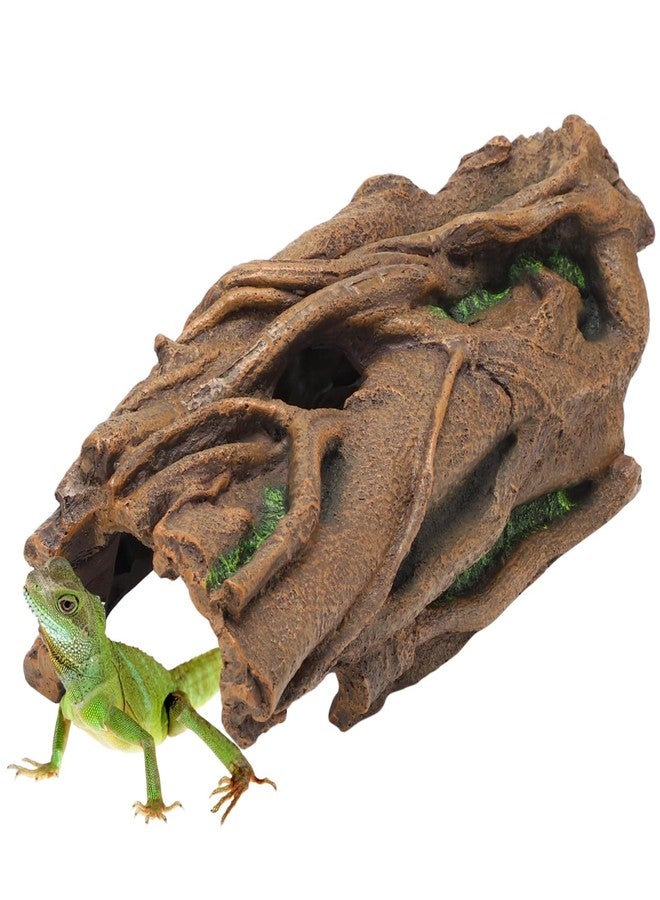 COSYOO Large Reptile Hideout, Resin Hollow Log Cave for Ball Python & Bearded Dragon, Natural Basking Platform & Tank Decor for Snake, Gecko, Lizard, Tortoise, Axolotl - Image 1