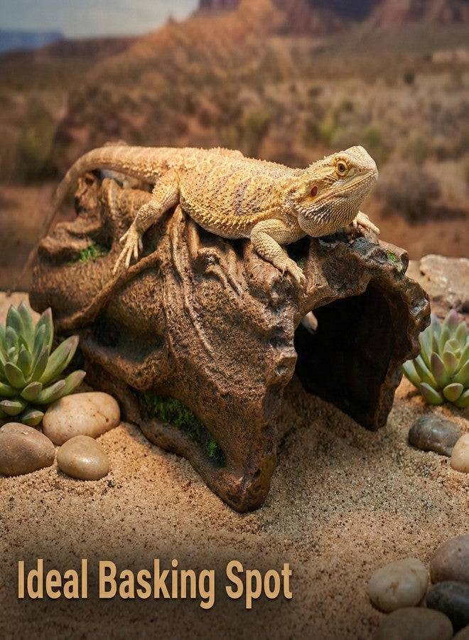 COSYOO Large Reptile Hideout, Resin Hollow Log Cave for Ball Python & Bearded Dragon, Natural Basking Platform & Tank Decor for Snake, Gecko, Lizard, Tortoise, Axolotl - Image 2