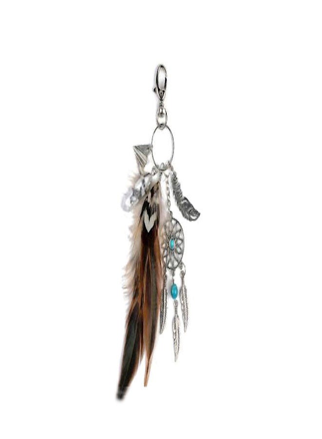 NIBEMINENT Stylish Natural Crystal Agate Colorful Feather Metal Tassel Dreamcatcher Key Chain