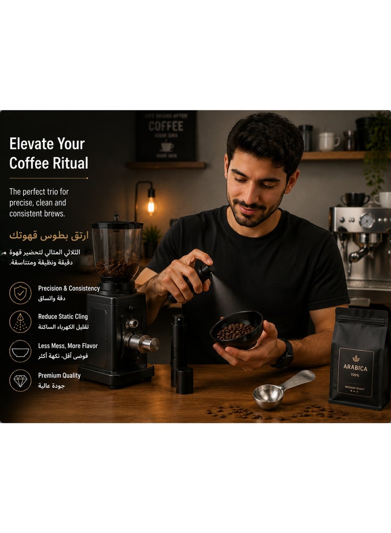 Coffee Dosing Cup with RDT Spray Bottle and Measuring Coffee Scoop, 20g-30g Espresso Bean Dosing Cup, Single Dose Coffee Bean Container with Wide Mouth Spout, Coffee Grinder Accessories for Home Barista - Image 5