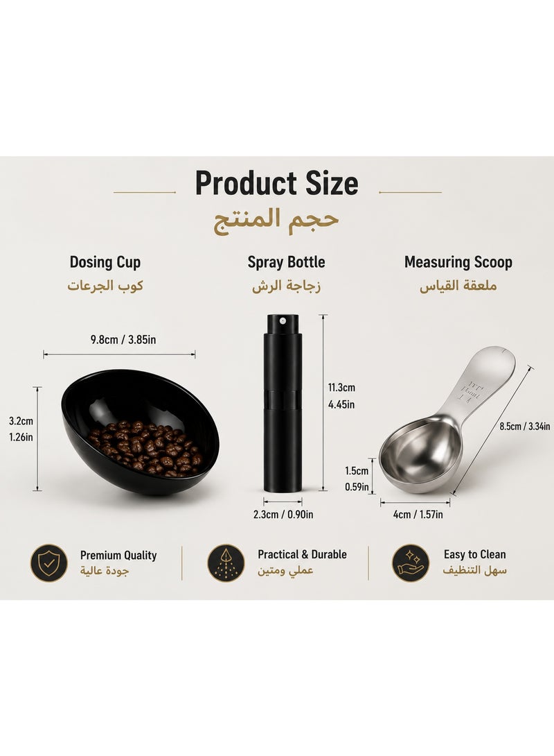 Coffee Dosing Cup with RDT Spray Bottle and Measuring Coffee Scoop, 20g-30g Espresso Bean Dosing Cup, Single Dose Coffee Bean Container with Wide Mouth Spout, Coffee Grinder Accessories for Home Barista - Image 3